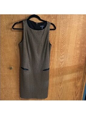 le chateau Brown Tweed-Inspired Sheath Dress with Black Trim